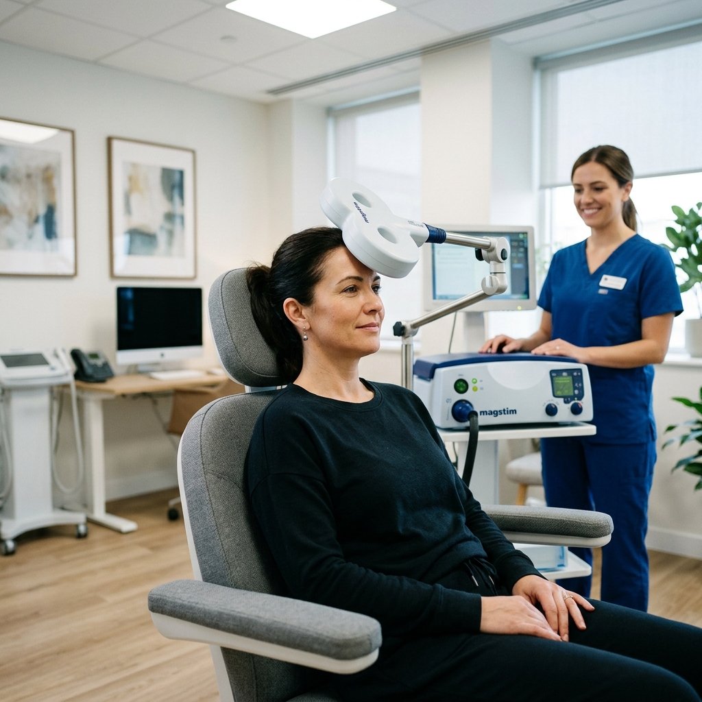 Patient receiving TMS therapy